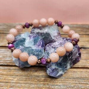 Sunstone, Sugilite, and Copper Beaded Bracelet